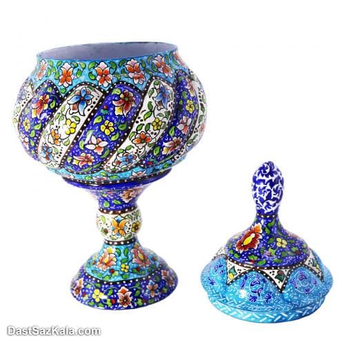 قندان میناکاری مسی پایه دار 23 سانتیمتری کد LT-32