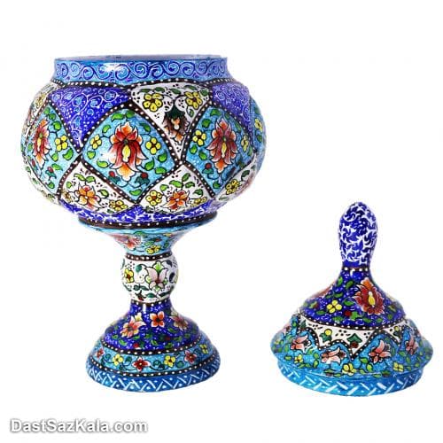 قندان میناکاری مسی پایه دار 23 سانتی کد LT-34