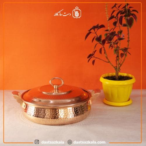 ماهیتابه درب دار مسی زنجان سایز 3 بزرگ مدل تیانچه کد PA-39