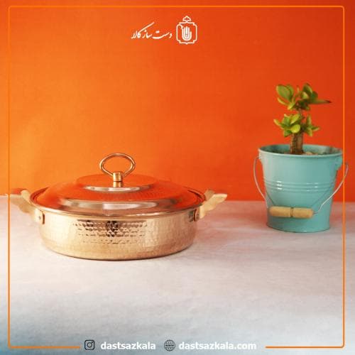 ماهیتابه درب دار مسی زنجان سایز 3 متوسط کد PA-34