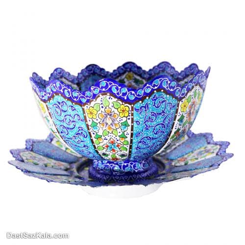 کاسه و بشقاب مسی میناکاری 25 سانتی کد LT-39