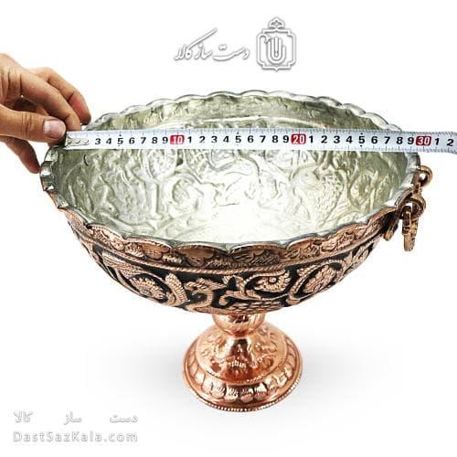 کاسه پایه دار مسی قلم زنی زنجان نانو شده قطر 28 سانتی AH-112