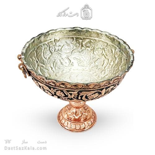 کاسه پایه دار مسی قلم زنی زنجان نانو شده قطر 28 سانتی AH-112