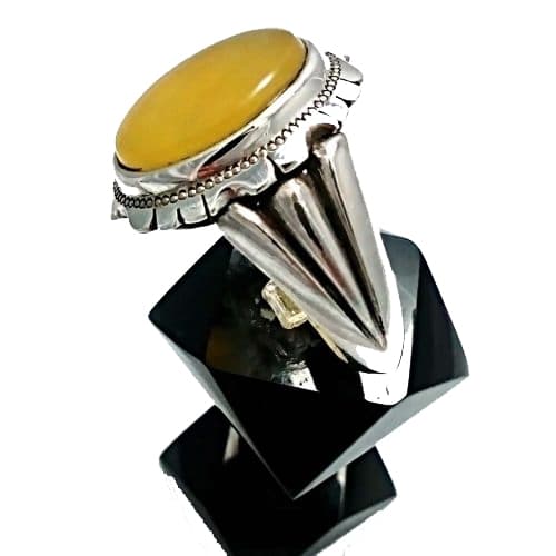 انگشتر عقیق زرد مردانه با رکاب کمره سه پر SG-160