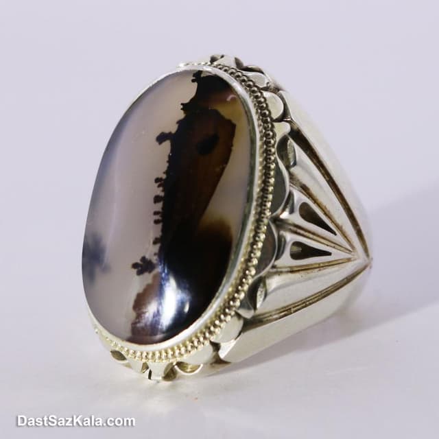 انگشتر نقره مردانه شجر اصل با رکاب شیخ احمد طرح منظره RN-11
