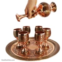 سرویس شربت خوری مسی خاتم کاری شده مجموعه 8 عددی کد MJ-97