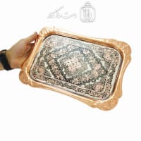 سینی مسی چای خوری الماس تراش نقره کوب شده کد MJ-131