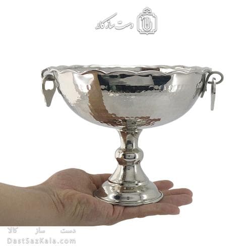 آجیل خوری مسی زنجان روکش سفید گوشواره ای 18سانتی کد AH-54