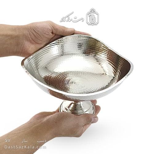 آجیل خوری مسی سفید روکش کروم مدل سه گوش 22 سانتی کد AH-29