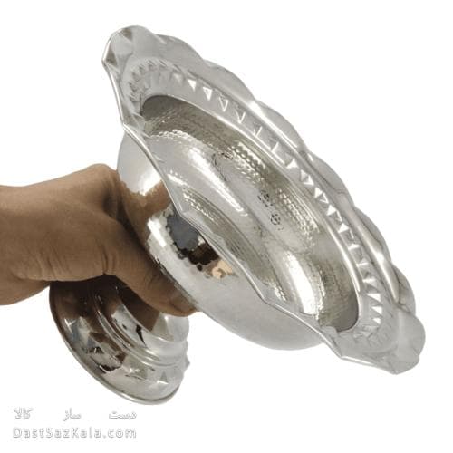 آجیل خوری مسی سفید زنجان قطر 25 سانتیمتری پایه دار کد AH-73