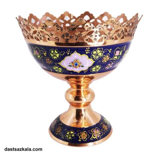 آجیل خوری مسی پایه دار میناکاری طرح پرداز 17 سانتی کد MJ-47