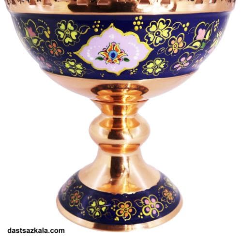 آجیل خوری مسی پایه دار میناکاری طرح پرداز 17 سانتی کد MJ-47