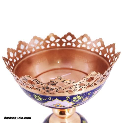 آجیل خوری مسی پایه دار میناکاری طرح پرداز 17 سانتی کد MJ-47