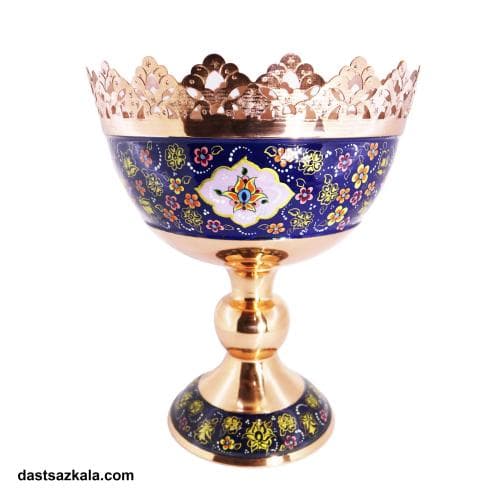 آجیل خوری مسی میناکاری پایه دار طرح پرداز بزرگ کد MJ-49