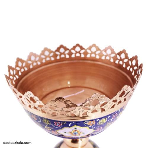 آجیل خوری مسی میناکاری پایه دار طرح پرداز بزرگ کد MJ-49