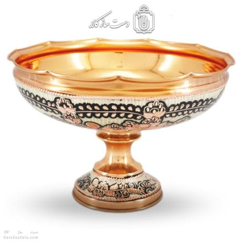 آجیل خوری مسی پایه دار الماس تراش نقره کوب کد MJ-129