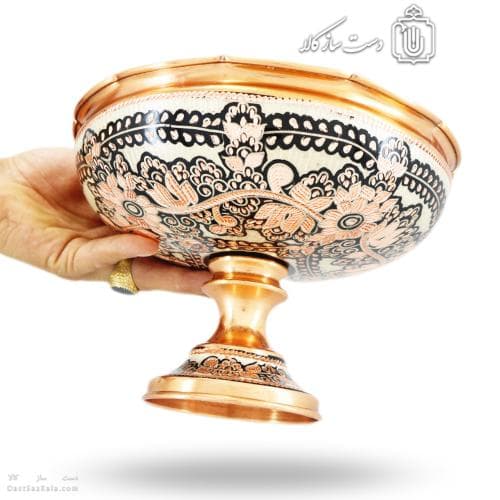 آجیل خوری مسی پایه دار الماس تراش نقره کوب کد MJ-129
