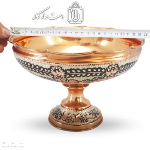 آجیل خوری مسی پایه دار الماس تراش نقره کوب کد MJ-129