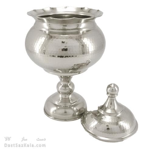 آجیل خوری مسی پایه دار 32 سانتیمتری درب دار سفید کد AH-83