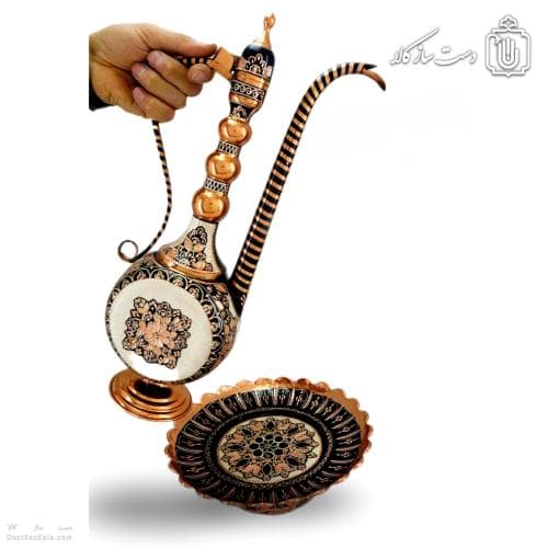 آفتابه لگن مسی الماس تراش نقره کوب جلال مدل تخت کد MJ-120