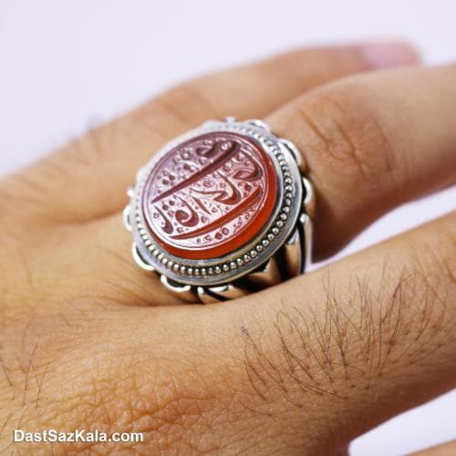 انگشتر عقیق یمنی مردانه اصل با رکاب شیخ احمد زنجانی کد RN-24