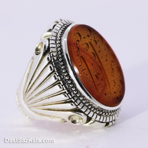 انگشتر عقیق یمنی اصل مردانه با رکاب شیخ احمد زنجانی کد RN-22