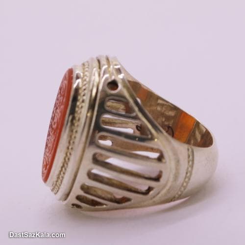 انگشتر عقیق کهنه مردانه خطی با رکاب شیخ احمد زنجان RN-38