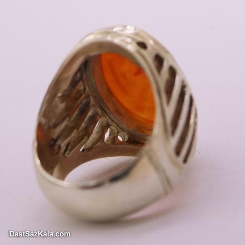 انگشتر عقیق کهنه مردانه خطی با رکاب شیخ احمد زنجان RN-38