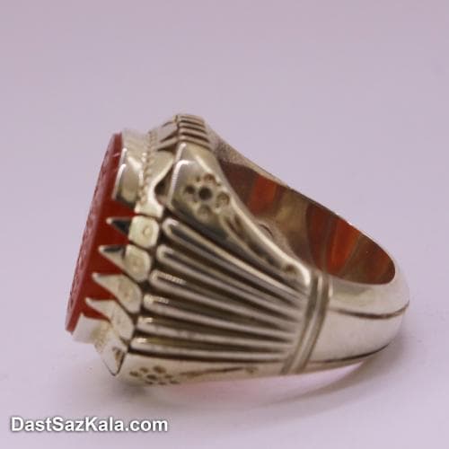 انگشتر مردانه عقیق کهنه هندی خط دار با رکاب شیخ احمد RN-37