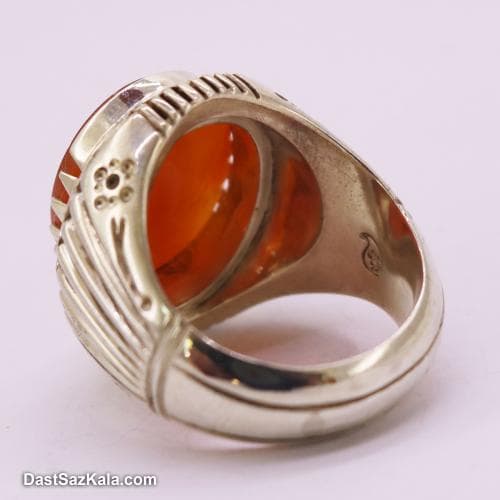 انگشتر مردانه عقیق کهنه هندی خط دار با رکاب شیخ احمد RN-37