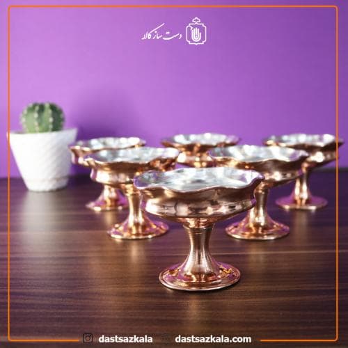 بستنی خوری مسی زنجان پایه دار مجموعه 6 عددی کد PA-48