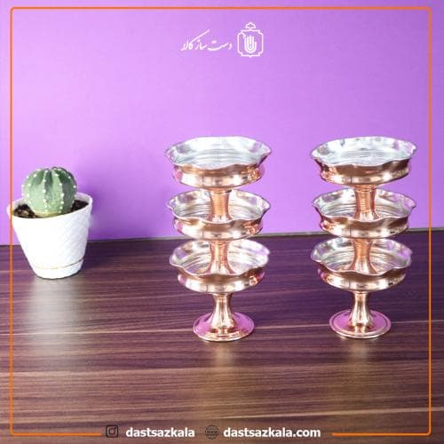بستنی خوری مسی زنجان پایه دار مجموعه 6 عددی کد PA-48