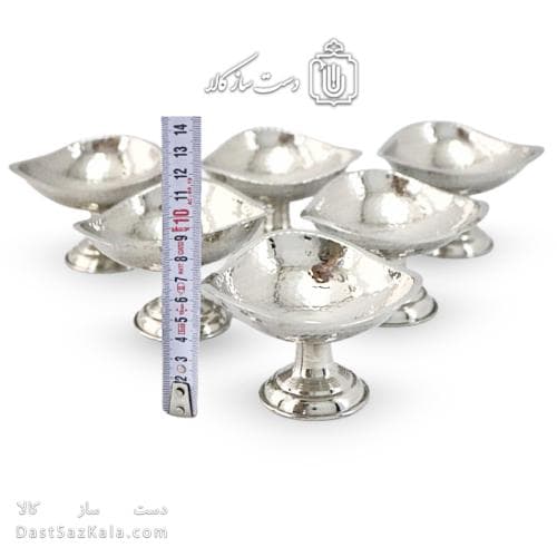 ست هفت سین و بستنی خوری مسی سفید سه گوش 6 عددی AH-107