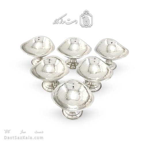 ست هفت سین و بستنی خوری مسی سفید سه گوش 6 عددی AH-107