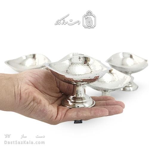 ست هفت سین و بستنی خوری مسی سفید سه گوش 6 عددی AH-107