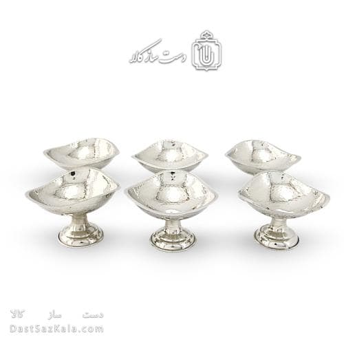 ست هفت سین و بستنی خوری مسی سفید سه گوش 6 عددی AH-107