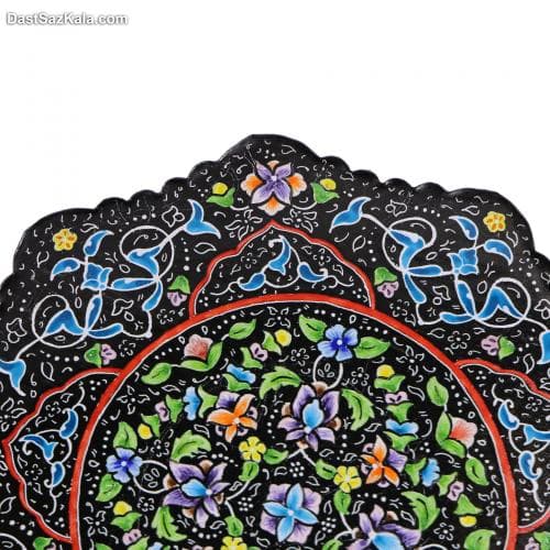 بشقاب میناکاری شده مسی 17 سانتی زمینه مشکی کد LT-22