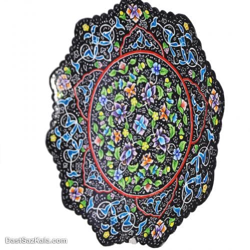 بشقاب میناکاری شده مسی 17 سانتی زمینه مشکی کد LT-22