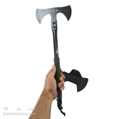 تبر دو طرفه دسته بلند کمپینگ رنگ مشکی 47 سانتیمتری کد MN-98