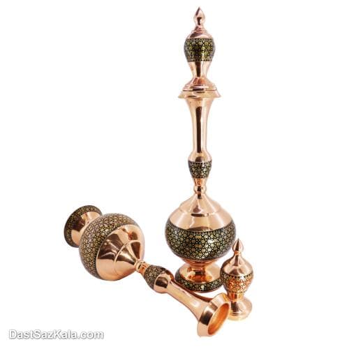 تنگ مسی خاتم کاری شده 40 سانتی مجموعه ی 2 عددی کد MJ-95