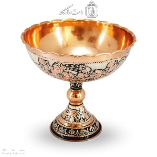 جام پایه دار مسی الماس تراش نقره کوب سایز 2 کد MJ-127