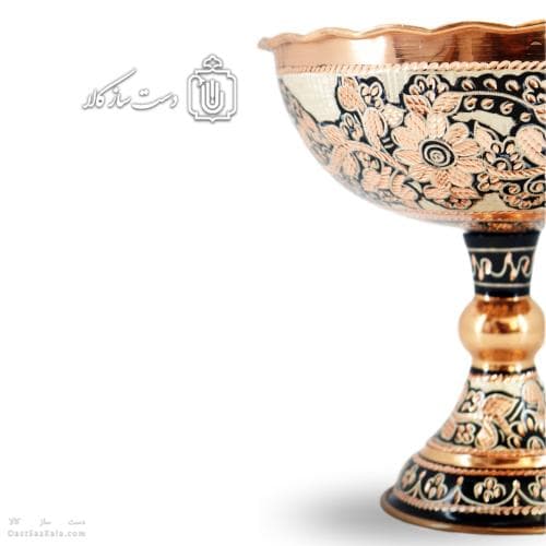 جام پایه دار مسی الماس تراش نقره کوب سایز 2 کد MJ-127