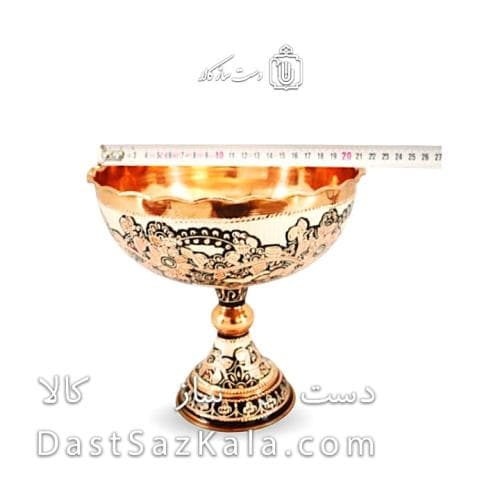 جام پایه دار مسی الماس تراش نقره کوب سایز 3 کد MJ-126