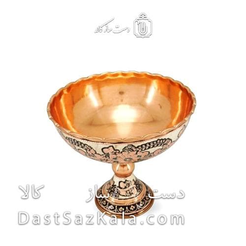 جام پایه دار مسی الماس تراش نقره کوب سایز 4 کد MJ-125