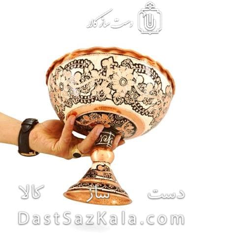 جام پایه دار مسی الماس تراش نقره کوب سایز 4 کد MJ-125
