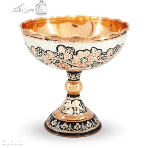 جام پایه دار مسی الماس تراش نقره کوب سایز1 کد MJ-128