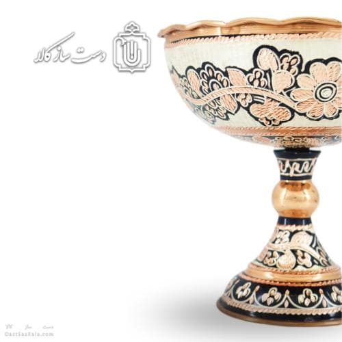 جام پایه دار مسی الماس تراش نقره کوب سایز1 کد MJ-128
