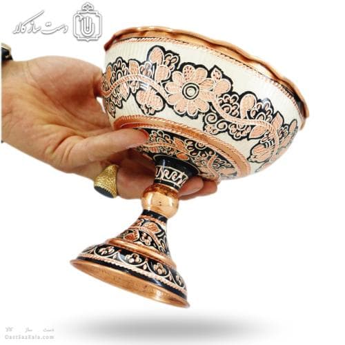 جام پایه دار مسی الماس تراش نقره کوب سایز1 کد MJ-128