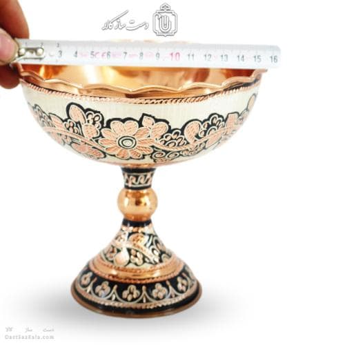 جام پایه دار مسی الماس تراش نقره کوب سایز1 کد MJ-128