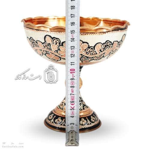 جام پایه دار مسی الماس تراش نقره کوب سایز1 کد MJ-128